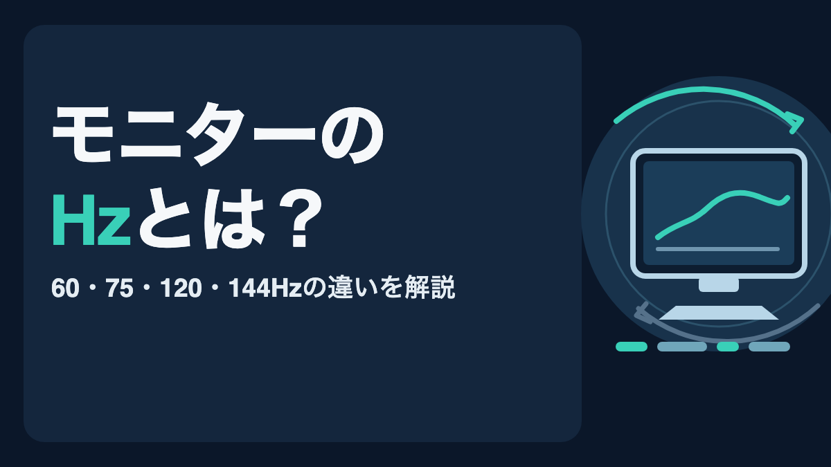 モニターの横に60・75・120・144Hzの数値を配置し、更新頻度の違いを示したアイキャッチ画像